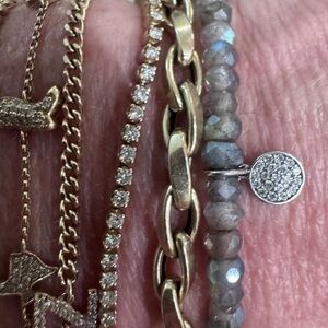 Elegant White Gold Diamond Disc on Labradorite beaded Bracelet by Sydney Evan